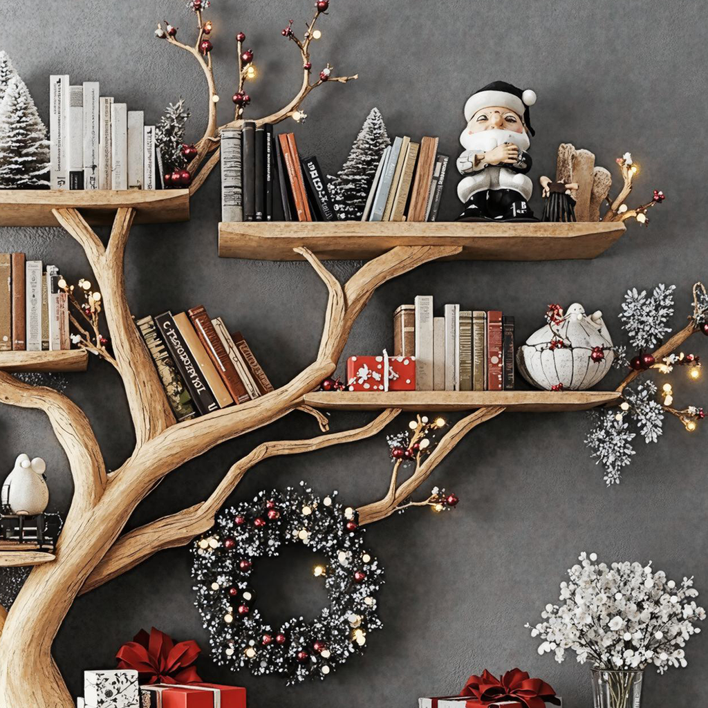 Christmas Tree Branch Shelf Xmas Floating Bookshelf Christmas Gift