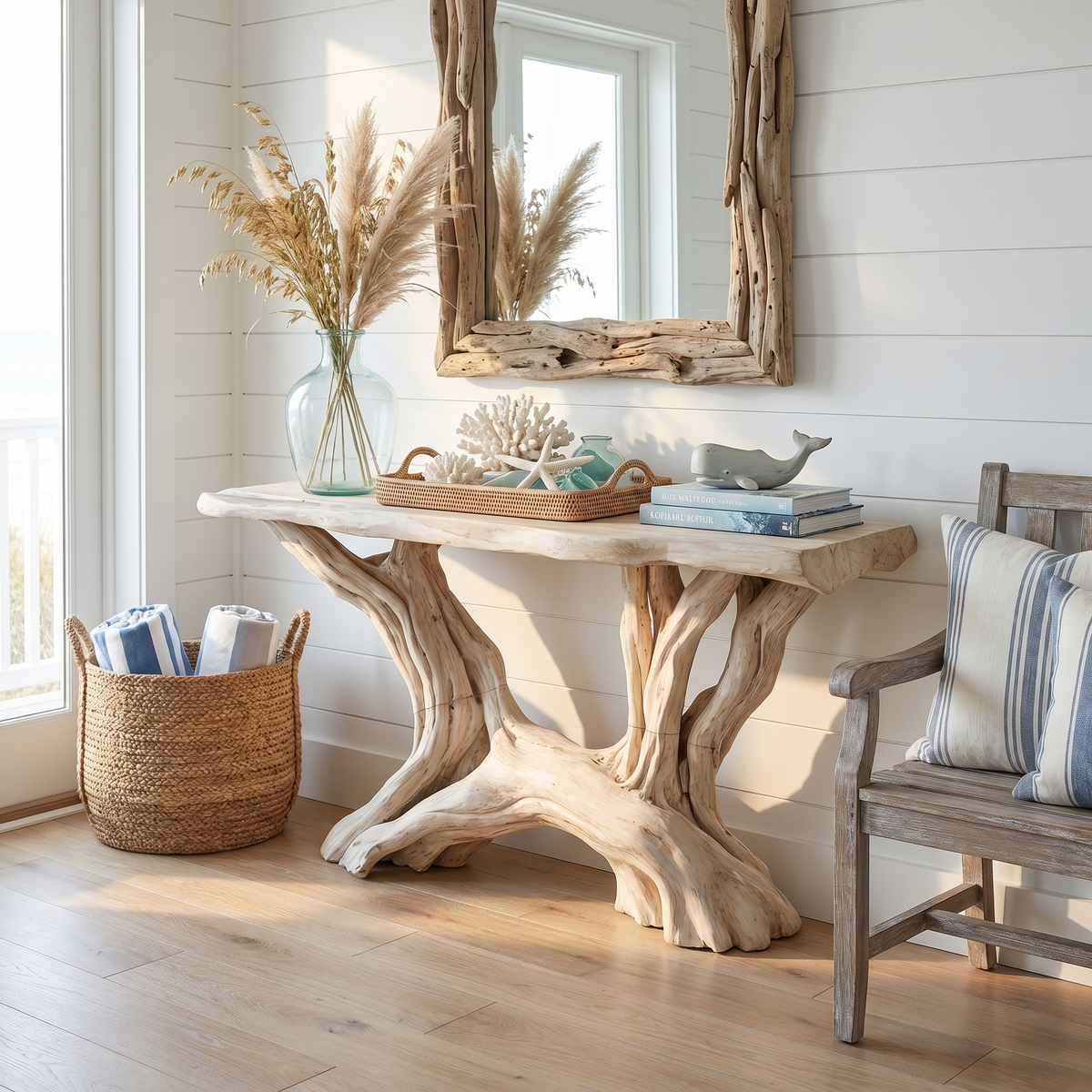 Coastal Rustic Organic Console Table Living Room And Entryway - view 3