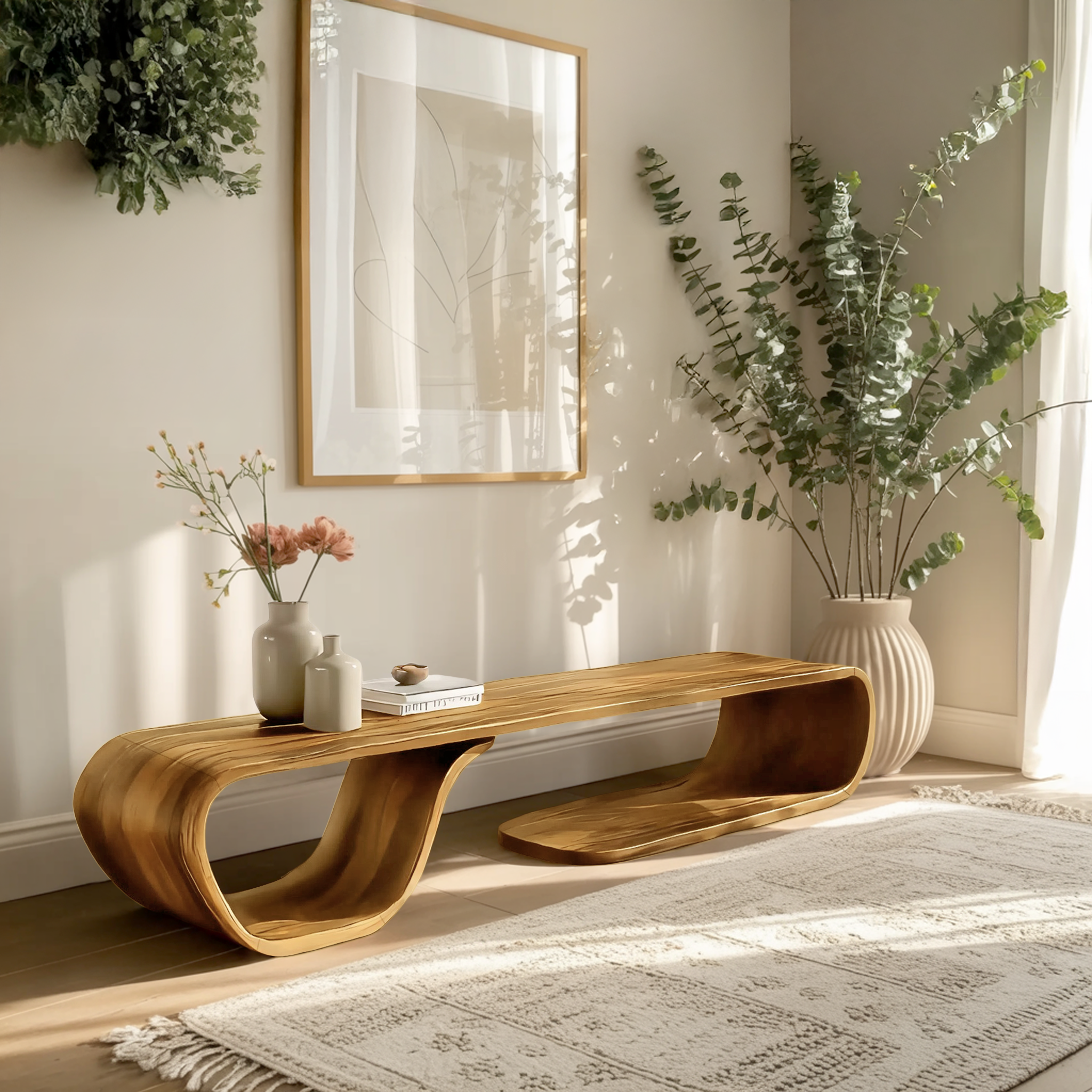 Artistic Bench Flowing Curves For Modern Interior Seating