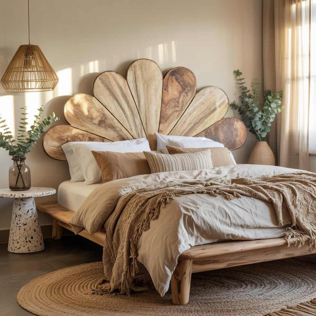 Boho Flower Petal Headboard And Bed Frame For Queen And King Bedroom
