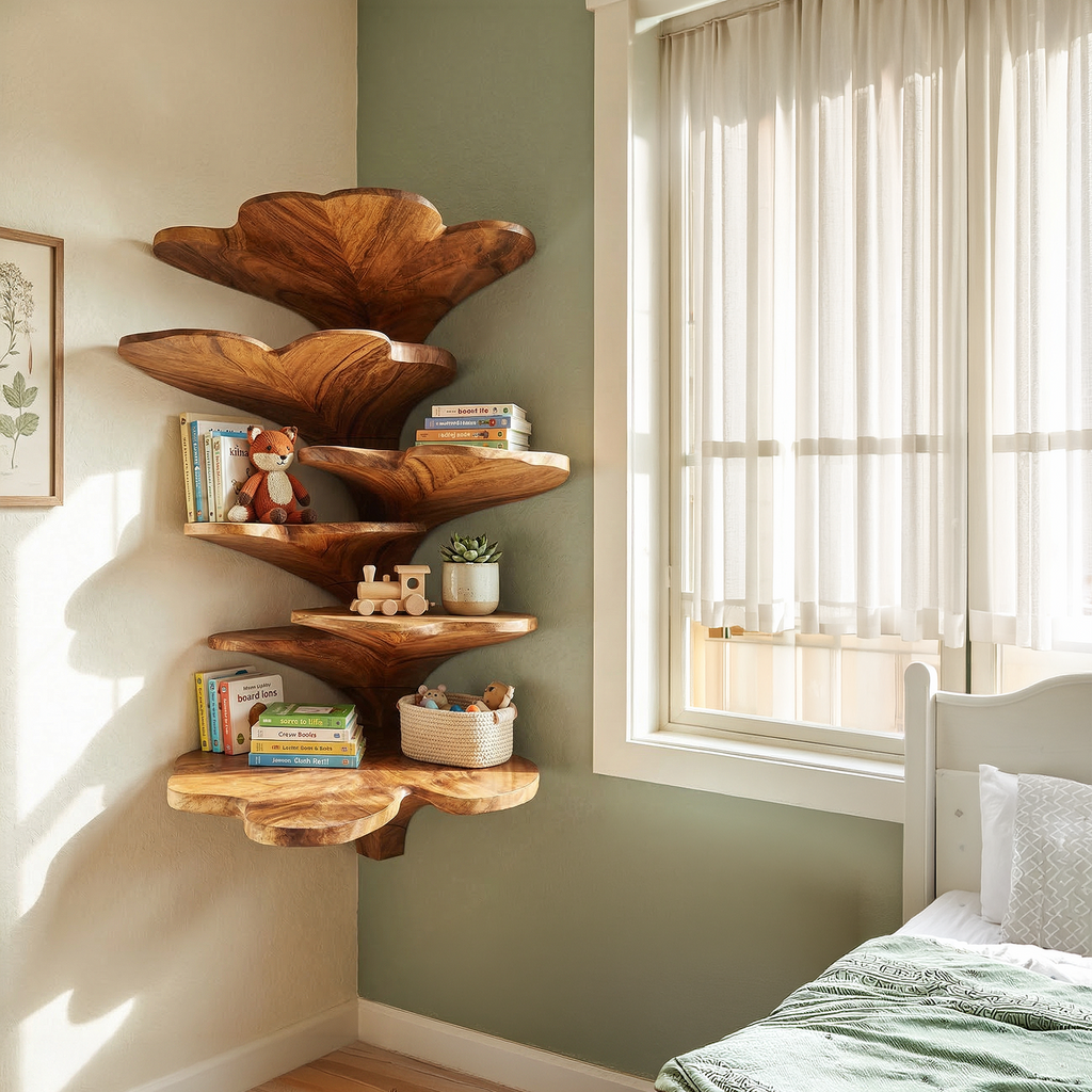 Boho Leaf Shape Corner Shelf Nursery Wall Decor Display