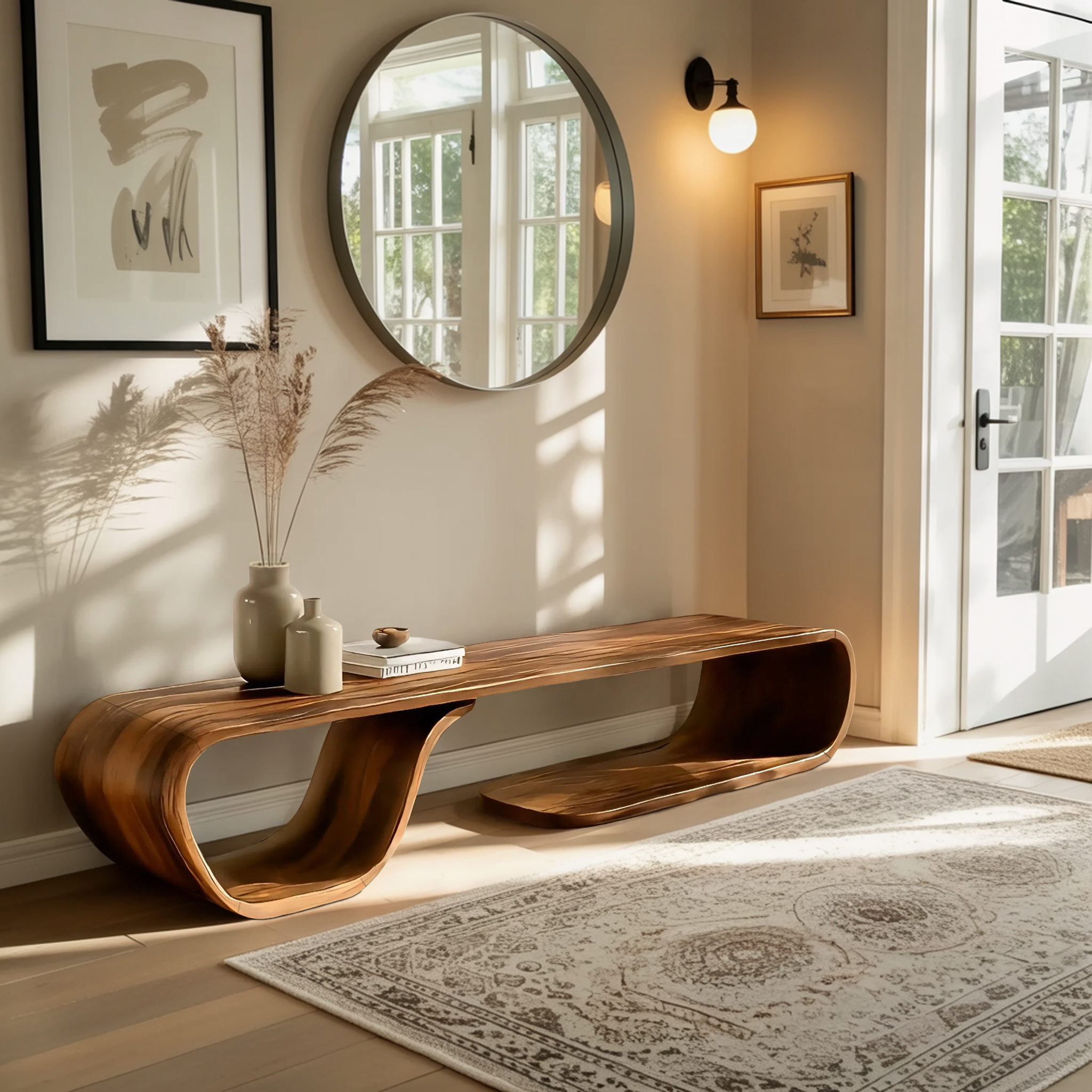 Artistic Bench Flowing Curves For Modern Interior Seating