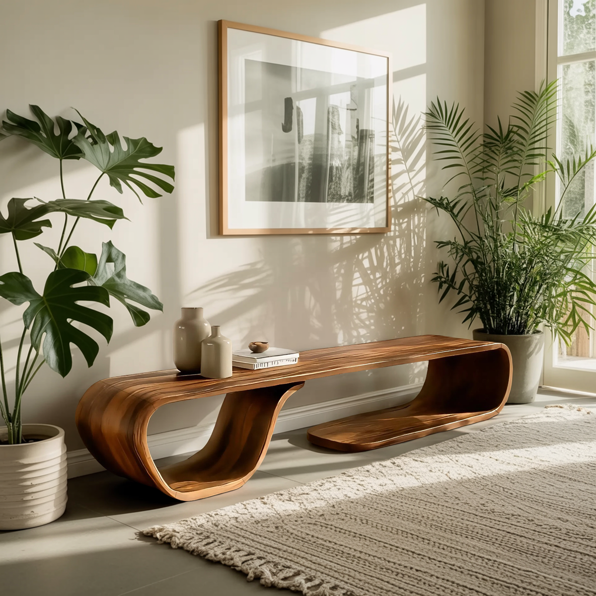 Artistic Bench Flowing Curves For Modern Interior Seating