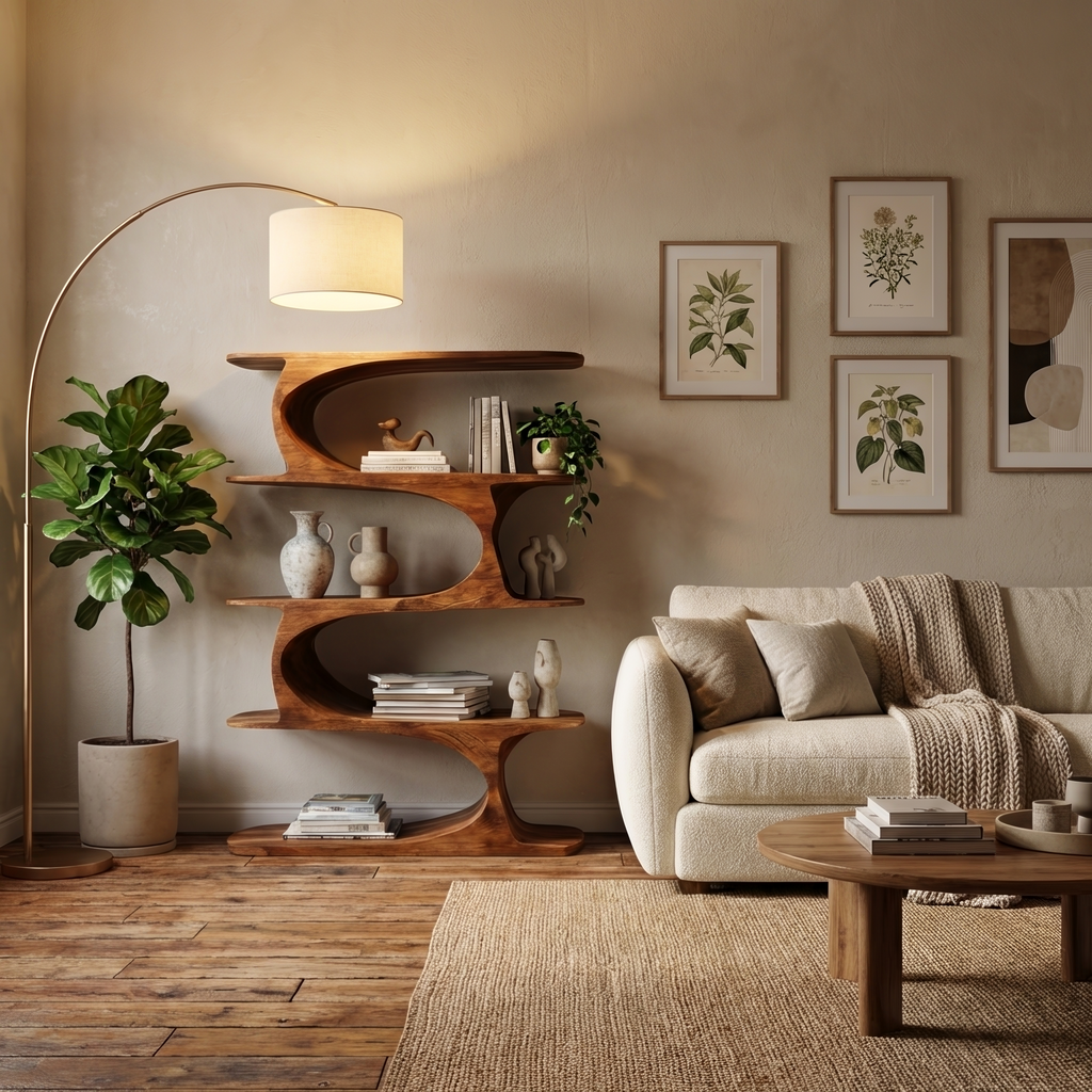 Artistic Curved Bookshelf For Living Room Accent
