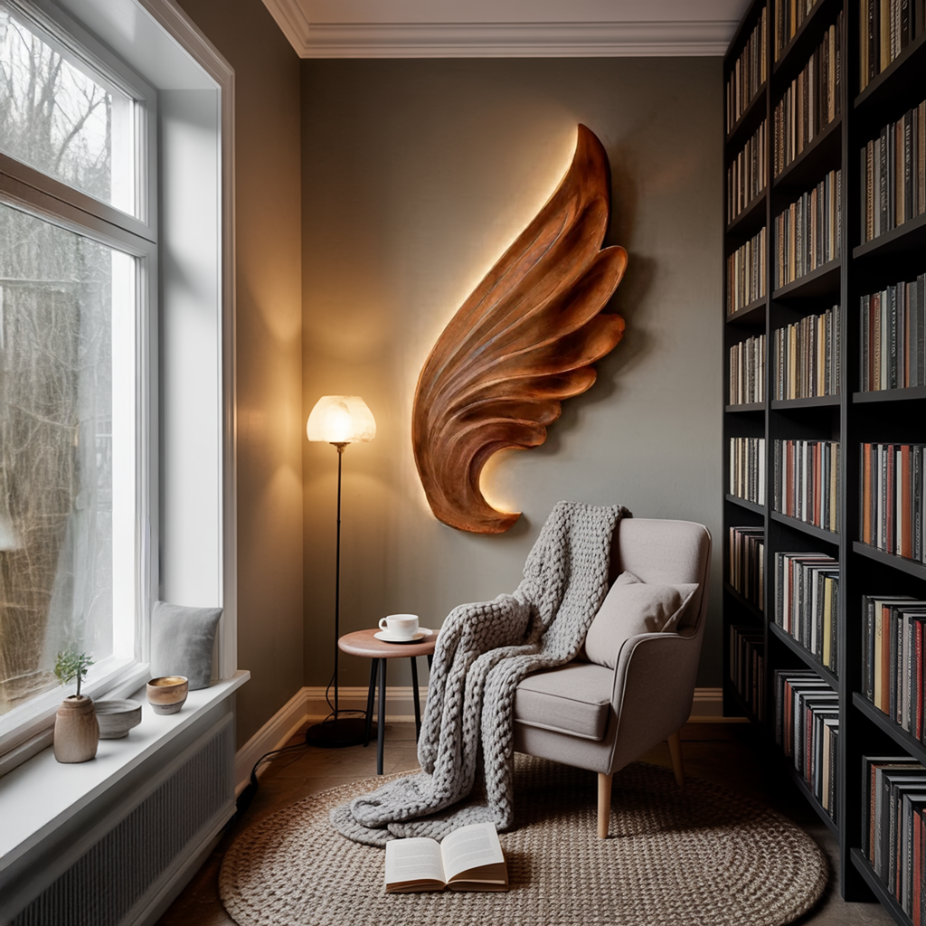Contemporary Carved Wood Angel Wing Wall Art For Home Decor
