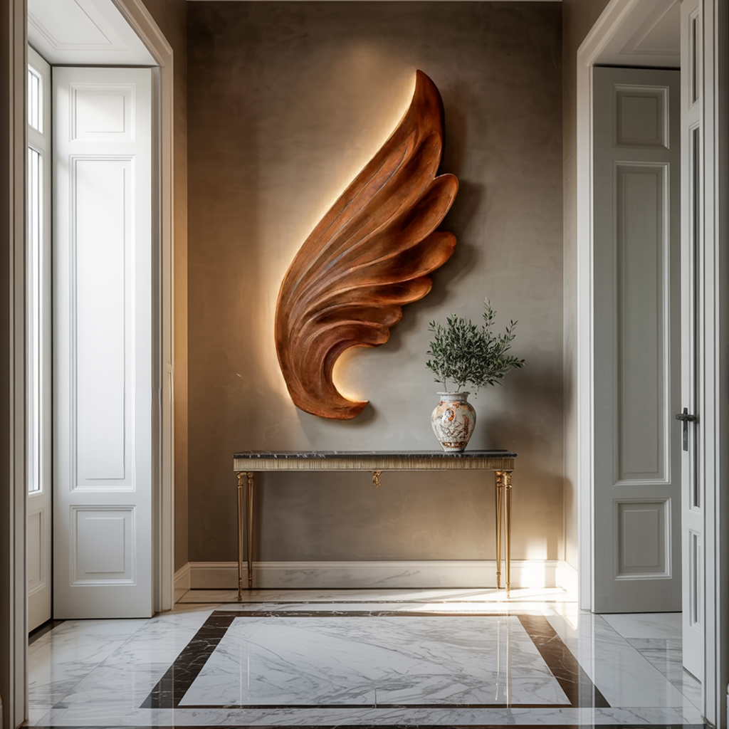 Contemporary Carved Wood Angel Wing Wall Art For Home Decor