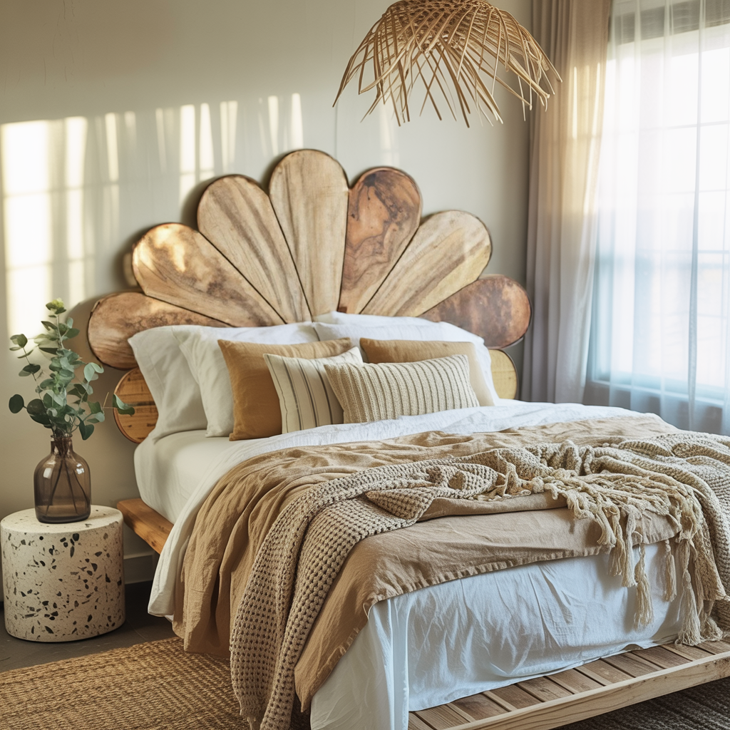 Boho Flower Petal Headboard And Bed Frame For Queen And King Bedroom