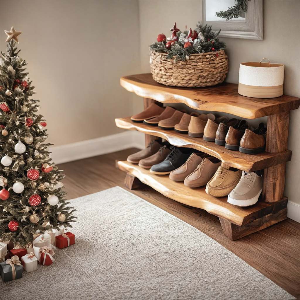 Custom Wood Bench Wood Farmhouse Shoe Rack Bench Storage - view 2