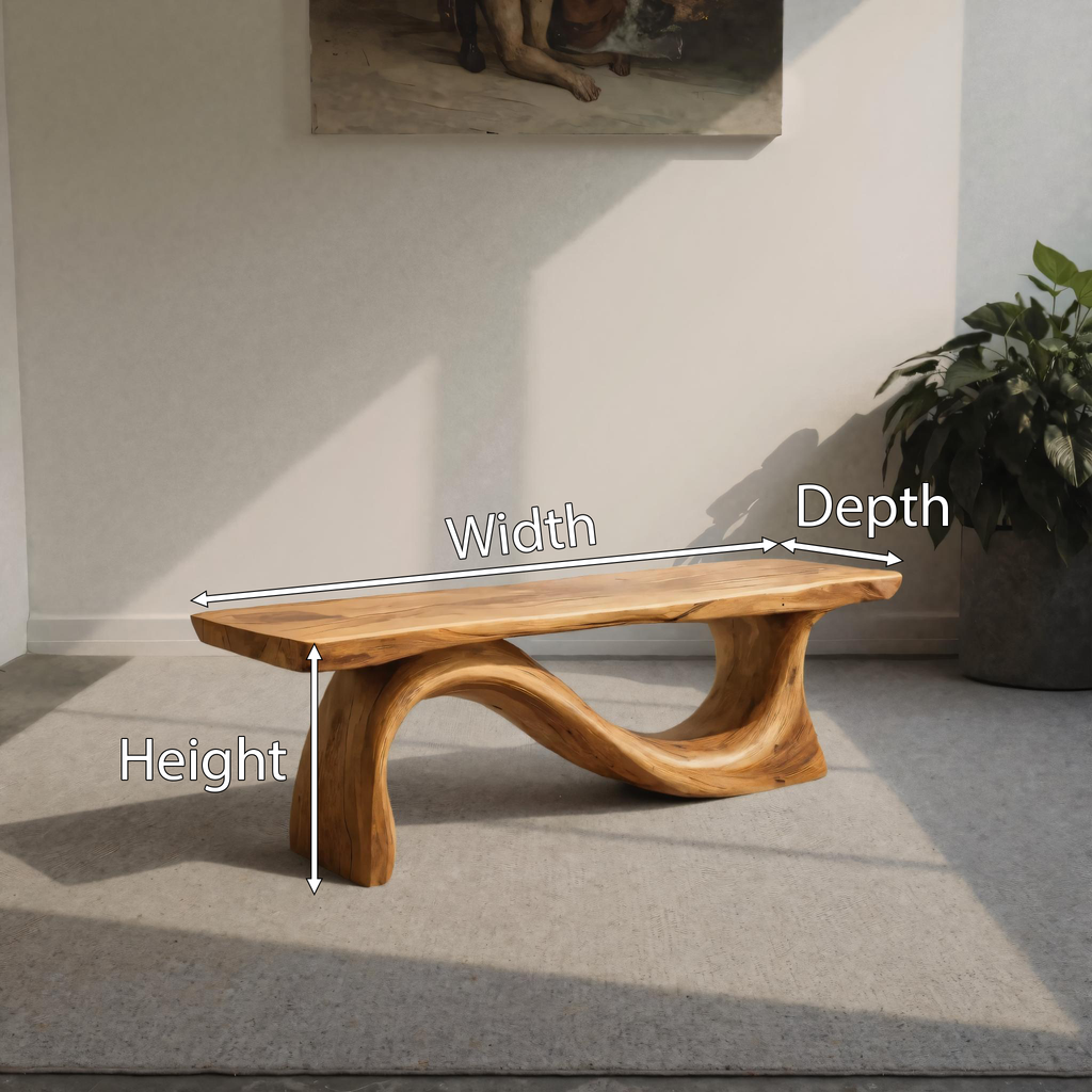 Contemporary Organic Sculpted Live Edge Bench For Living Room