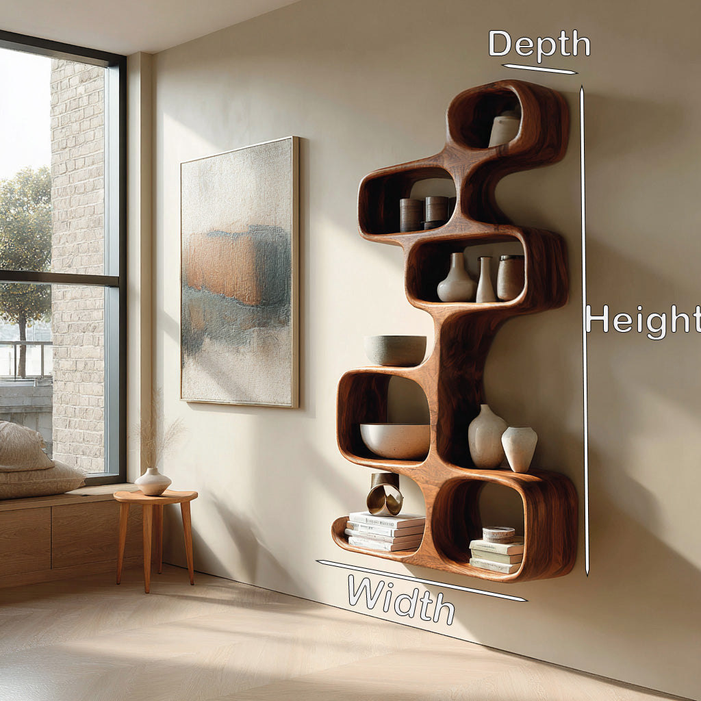 Abstract Wooden Wall Shelf For Living Room