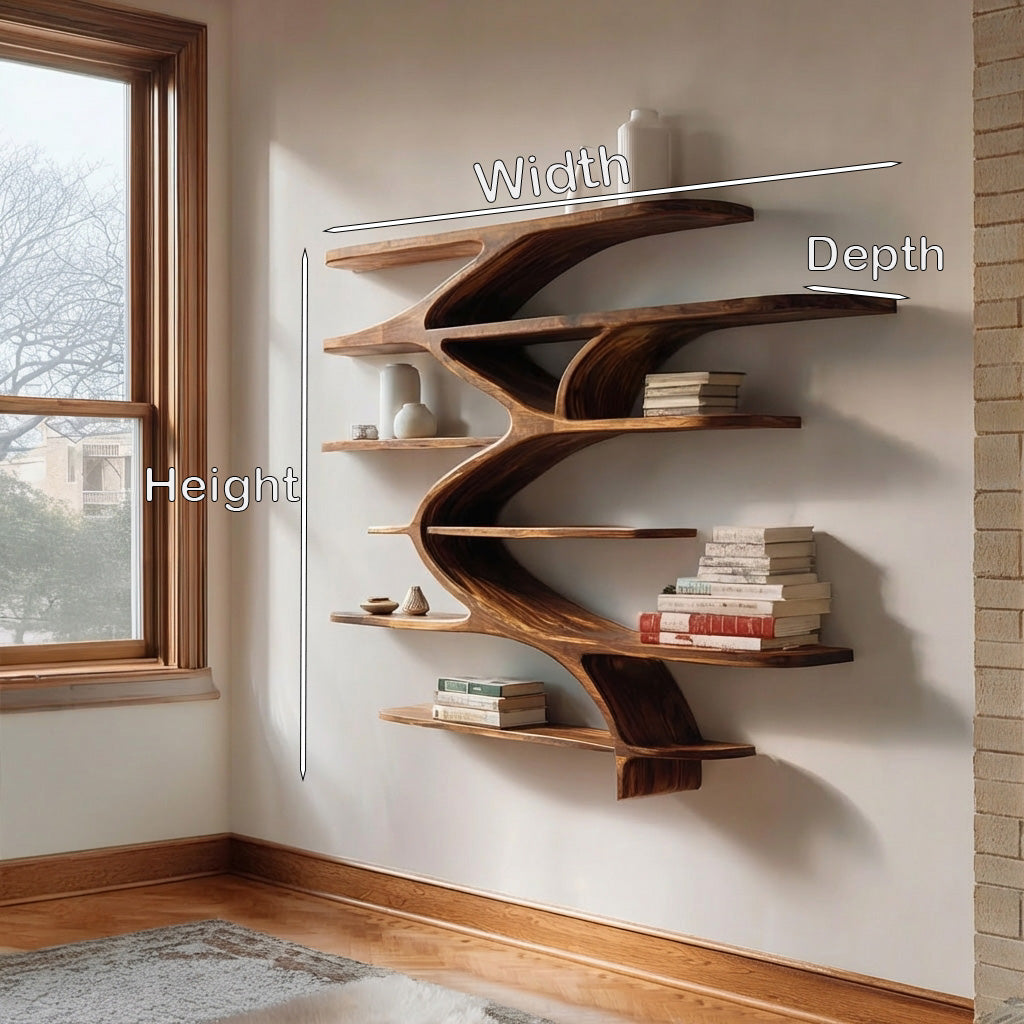 Contemporary Sculptural Natural Wood Wall Shelf For Modern Home