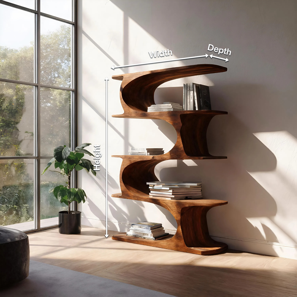 Artistic Curved Bookshelf For Living Room Accent
