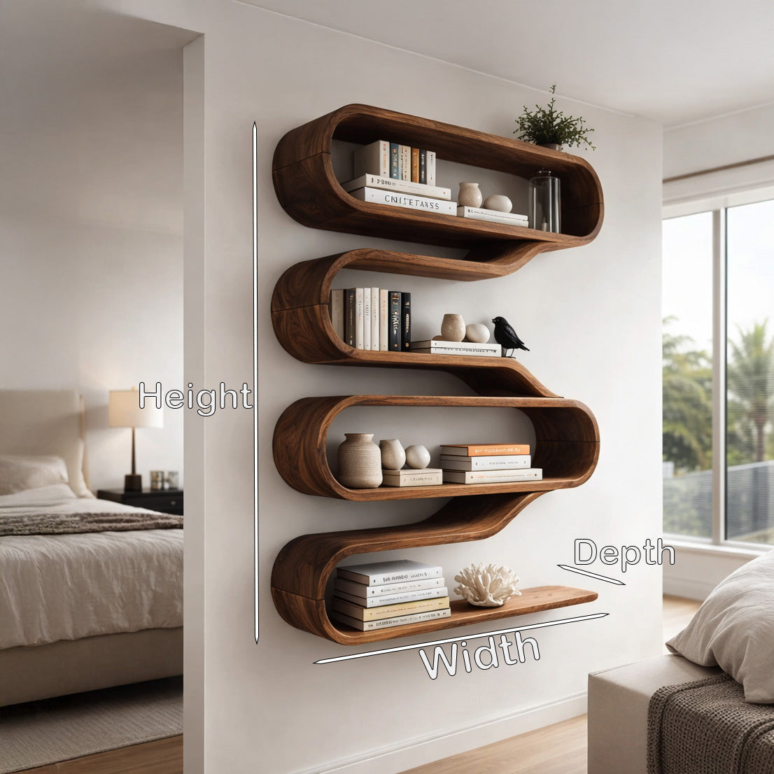 Contemporary Natural Wood Wall Mounted Shelf For Interior Decor