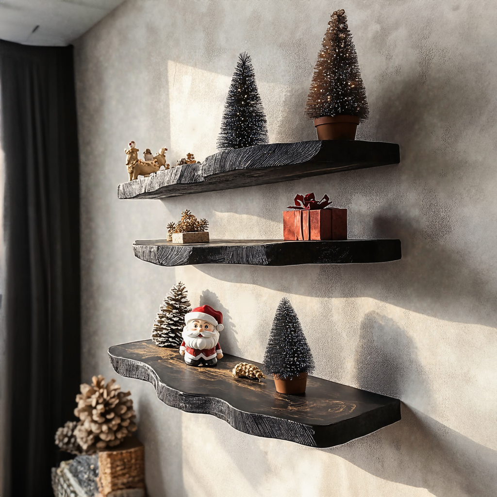 Black Floating Shelf Live Edge Xmas Floating Shelf Plans - view 2