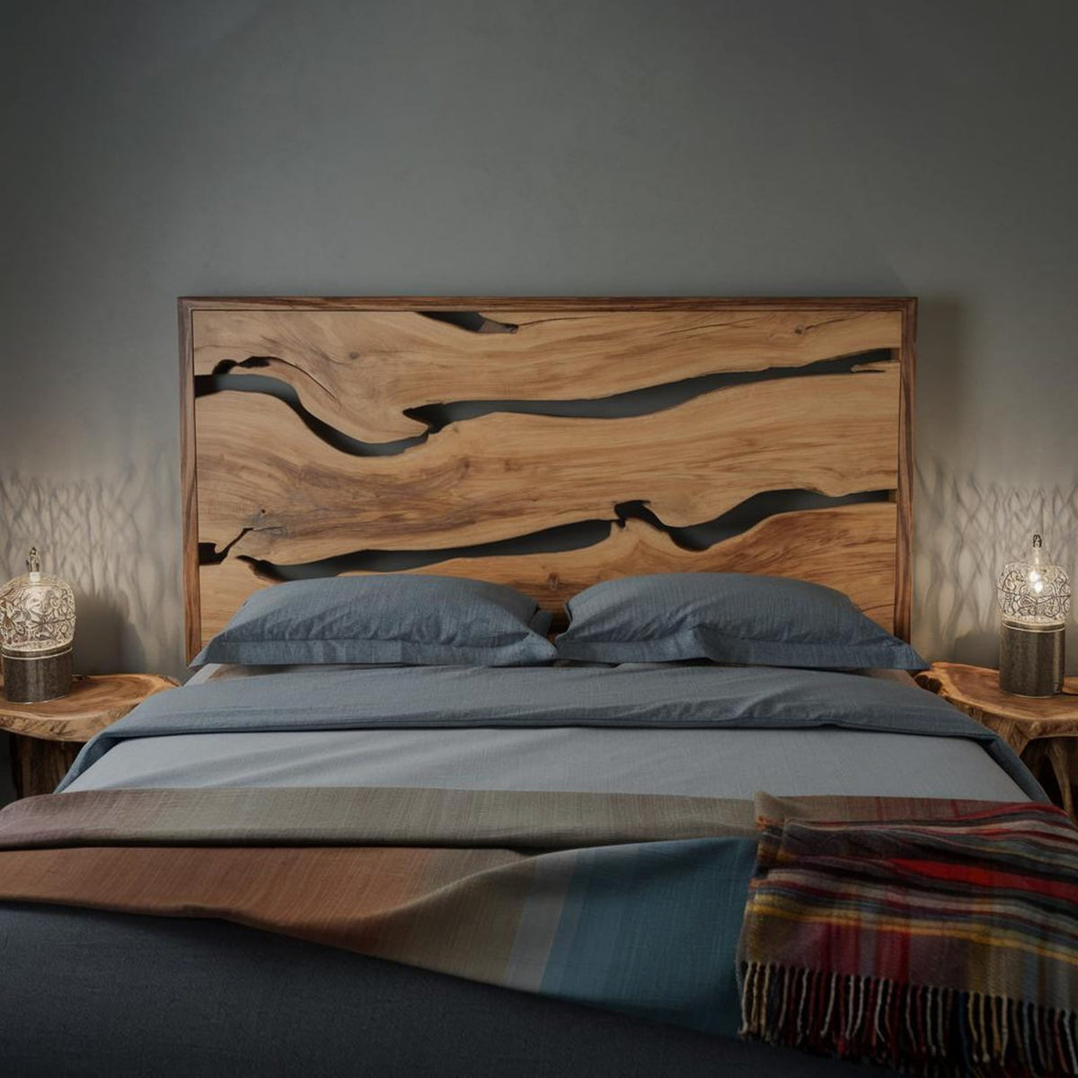 Contemporary Live Edge Headboard And Bed Frame For Bedroom