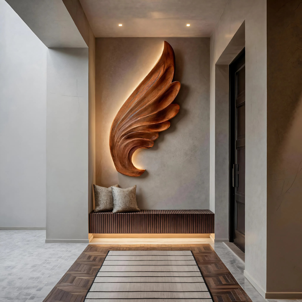 Contemporary Carved Wood Angel Wing Wall Art For Home Decor