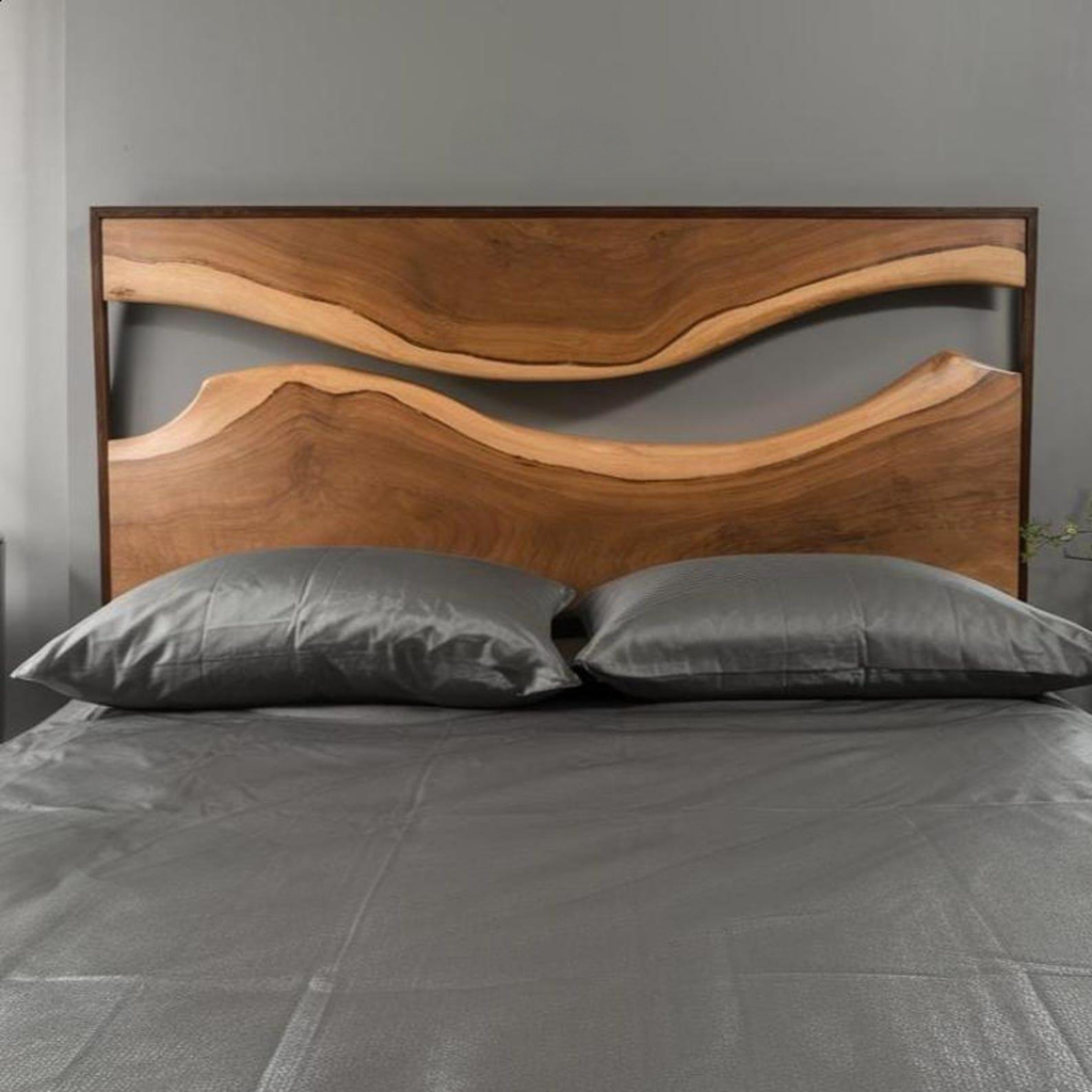 Artistic Live Edge Headboard And Bed Frame For Bedroom Centerpiece