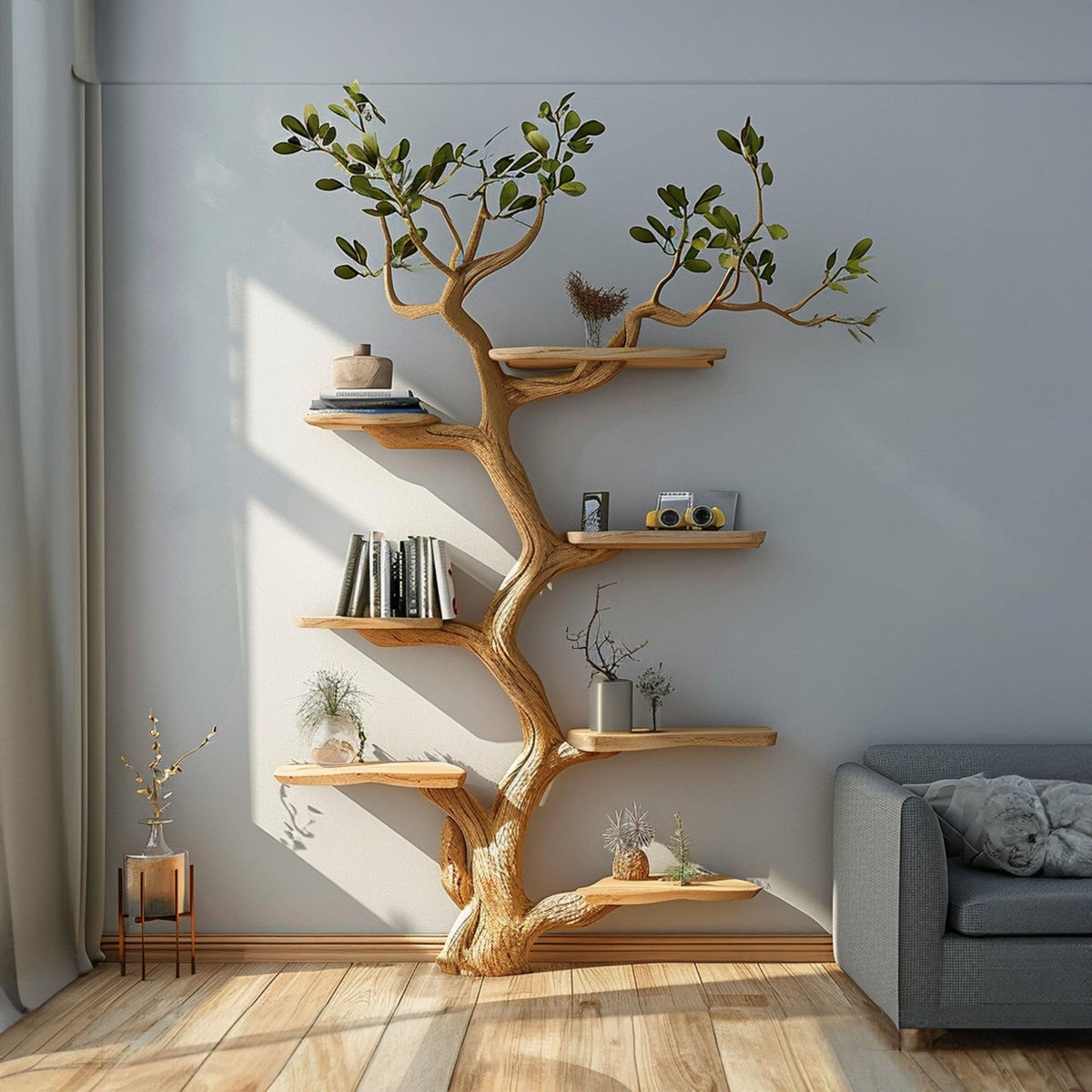 Artistic Wild Mulberry Wood Tree Bookshelf Wall Decor For Bedroom - view 3