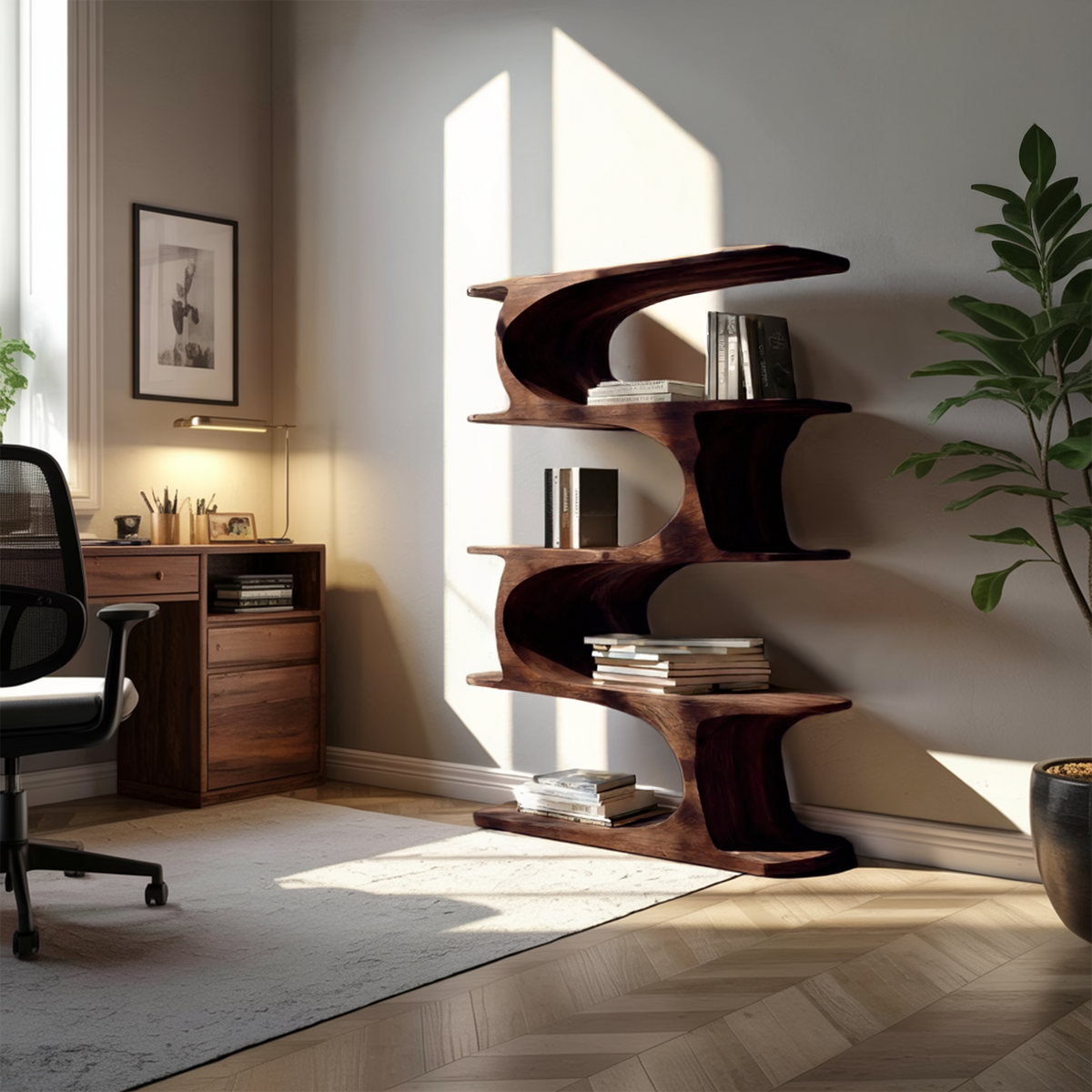 Artistic Curved Bookshelf For Living Room Accent