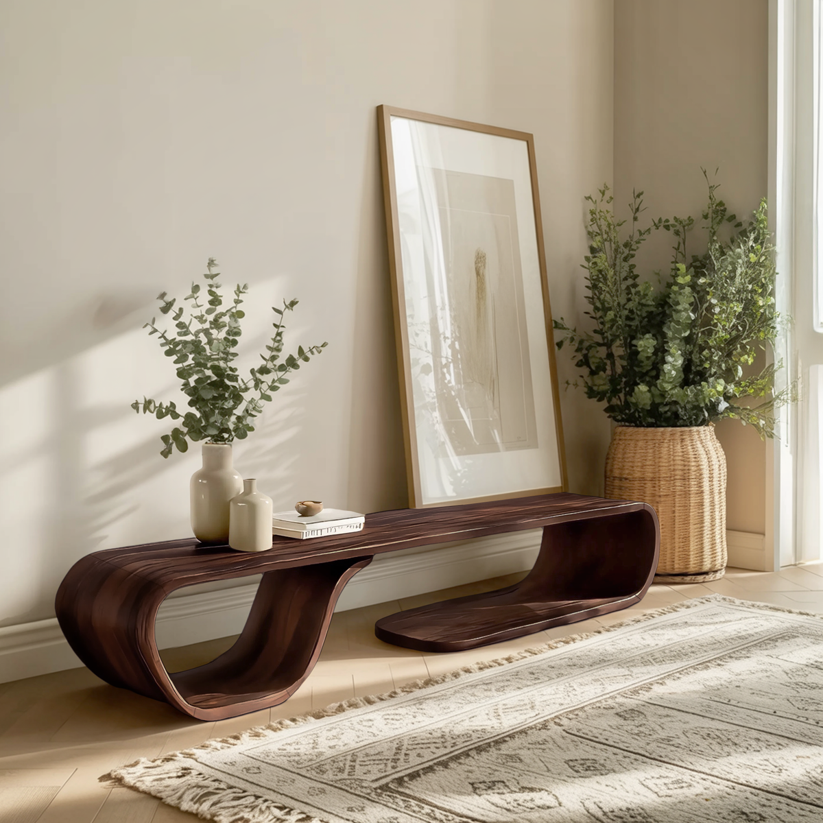 Artistic Bench Flowing Curves For Modern Interior Seating