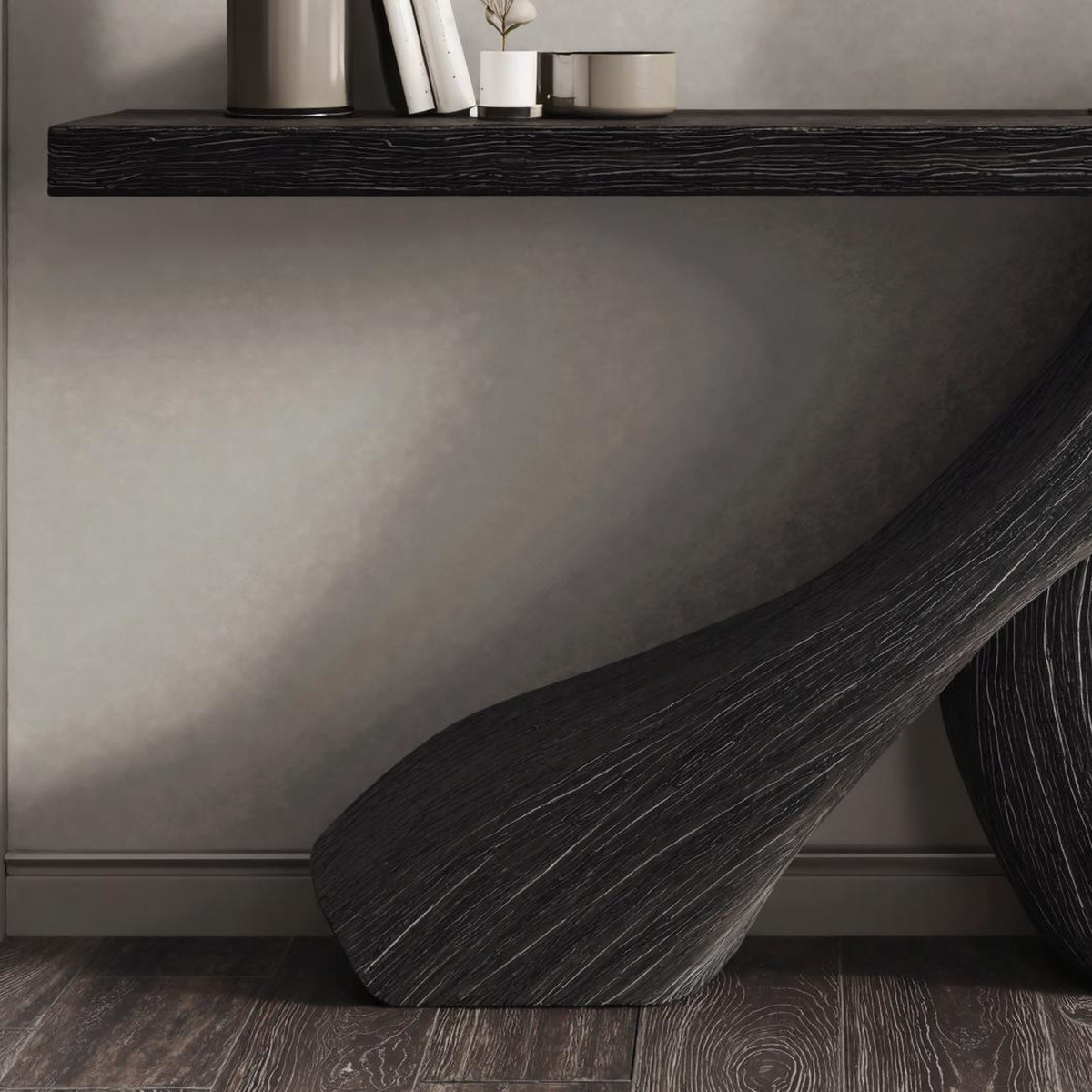 Farmhouse Black Natural Wood Console Table For Dining Room