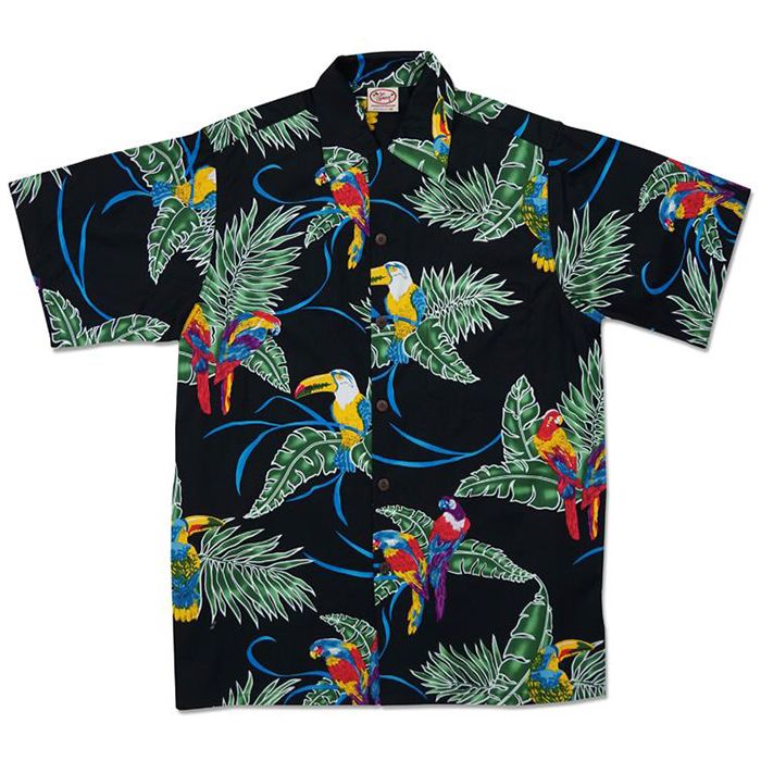 Tropical Birds (Black) Hawaiian Shirts