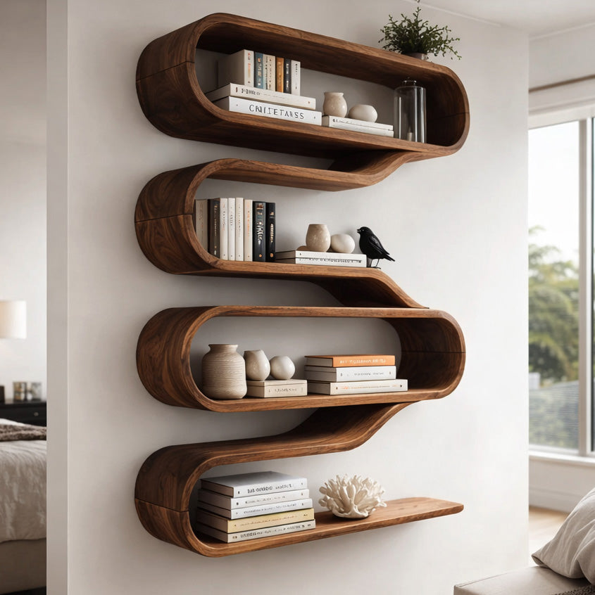 Contemporary Natural Wood Wall Mounted Shelf For Interior Decor